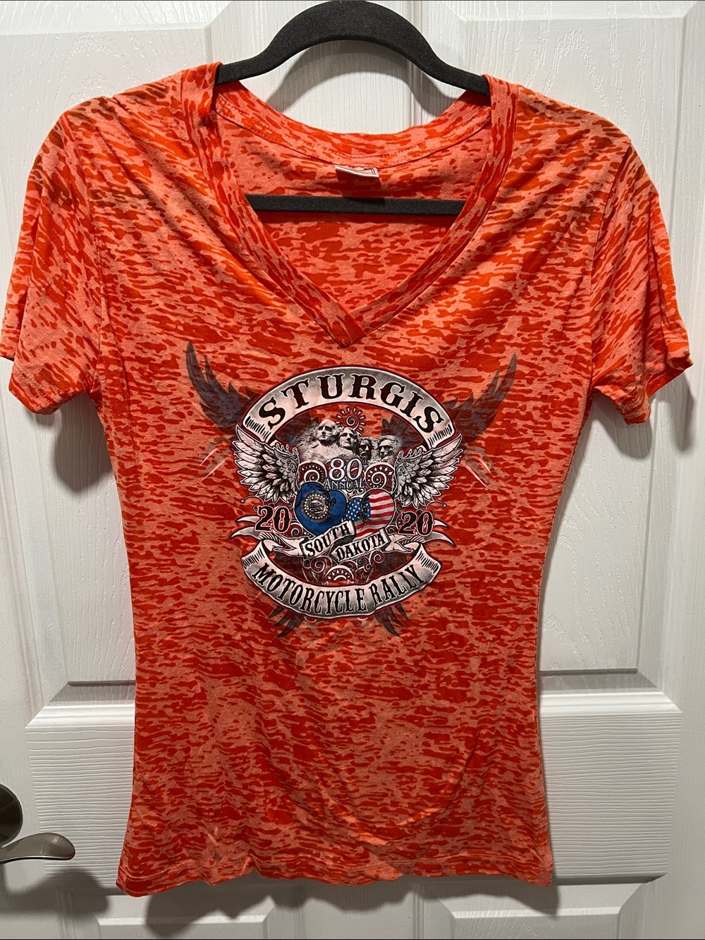 Sturgis Orange Burnout V‑Neck Women's Tee